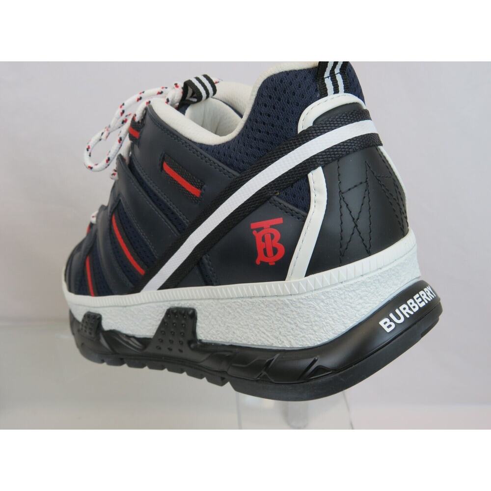 NIB BURBERRY UNION NAVY LEATHER MESH RED LOGO LOW TOP SNEAKERS 10 US 43 ITALY - Picture 2 of 12